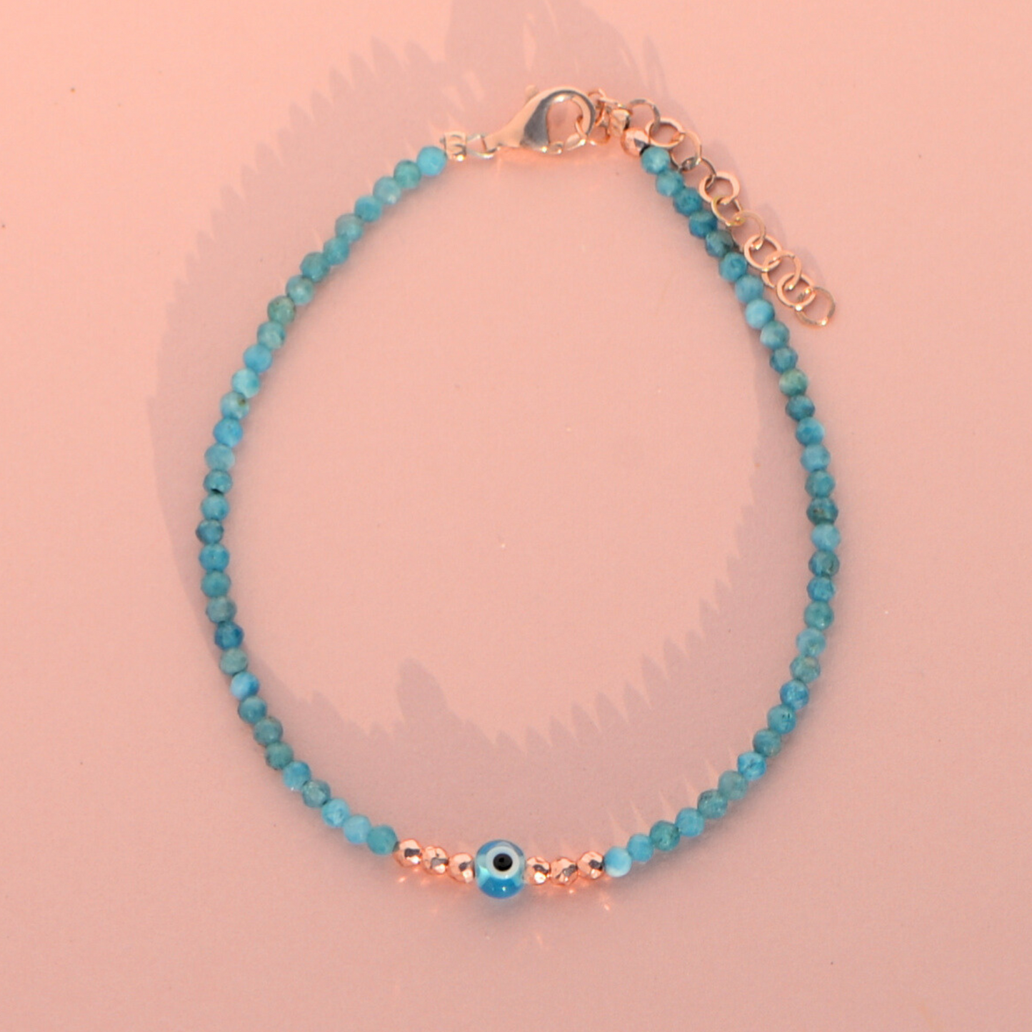 Apatite Gemstone Bracelet with Mini Evil Eye Charm
