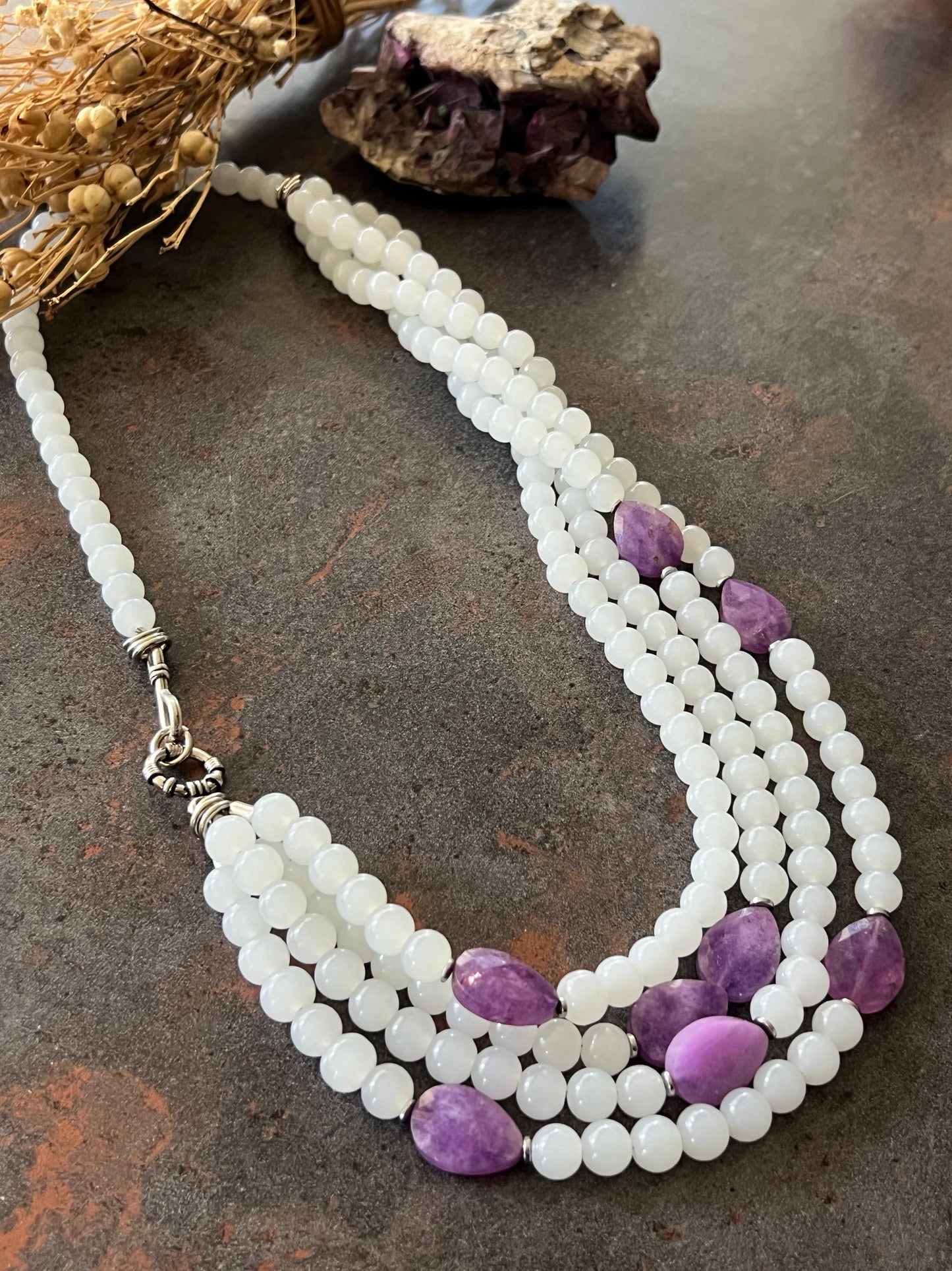 Moonstone and Amethyst Gemstone Layered Necklace