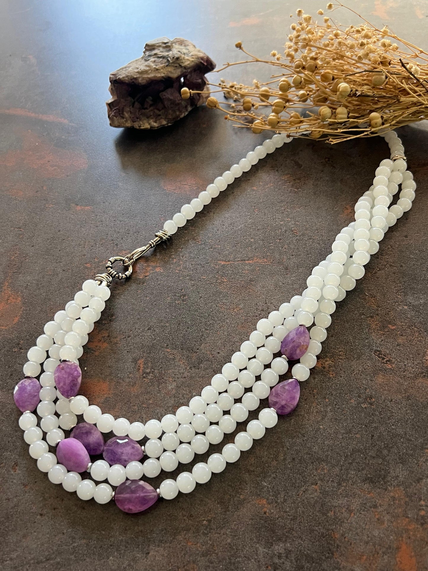 Moonstone and Amethyst Gemstone Layered Necklace