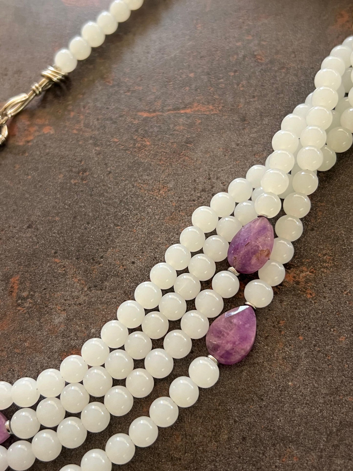 Moonstone and Amethyst Gemstone Layered Necklace