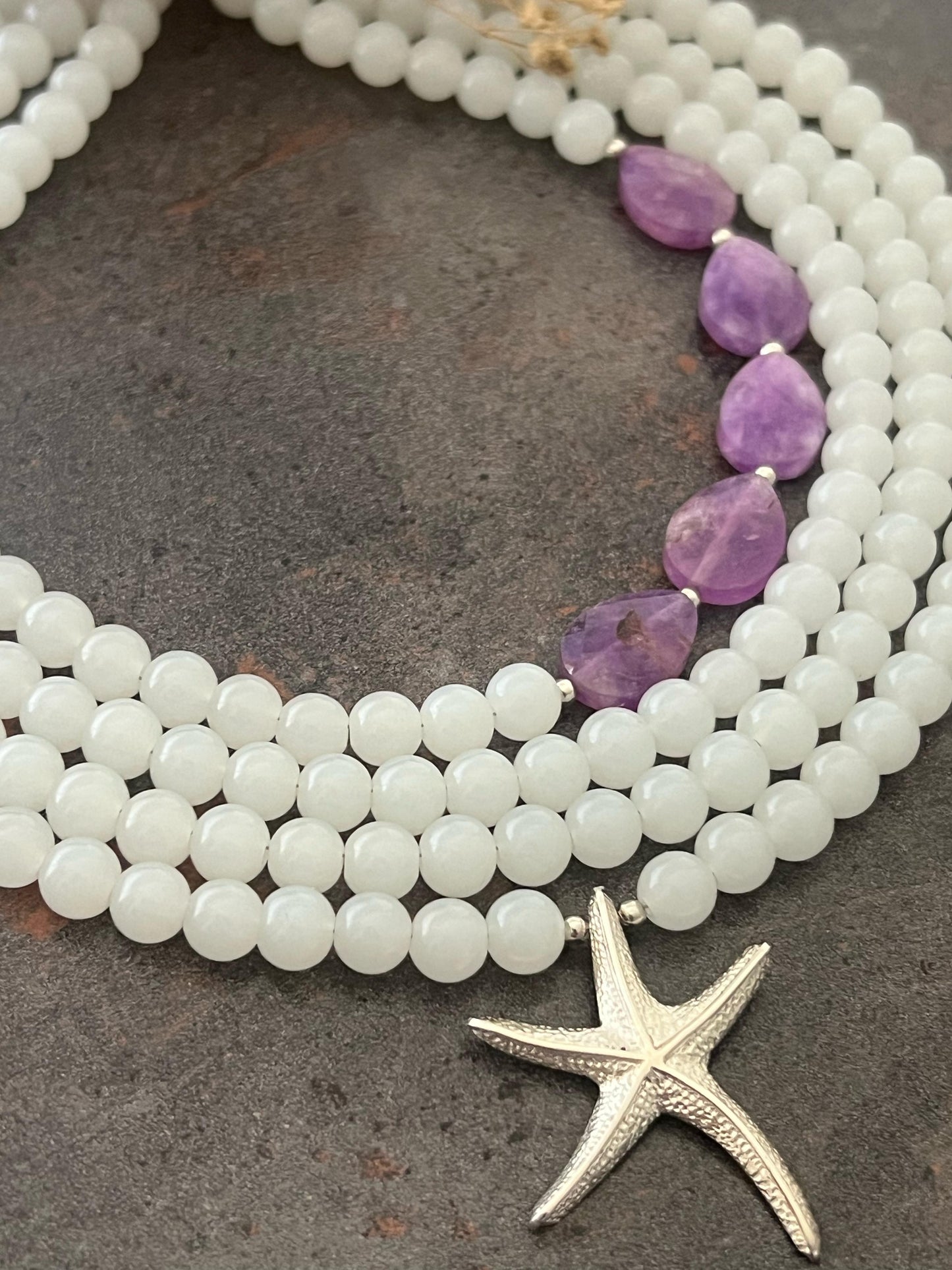 Moonstone and Amethyst Necklace with Silver Starfish Necklace
