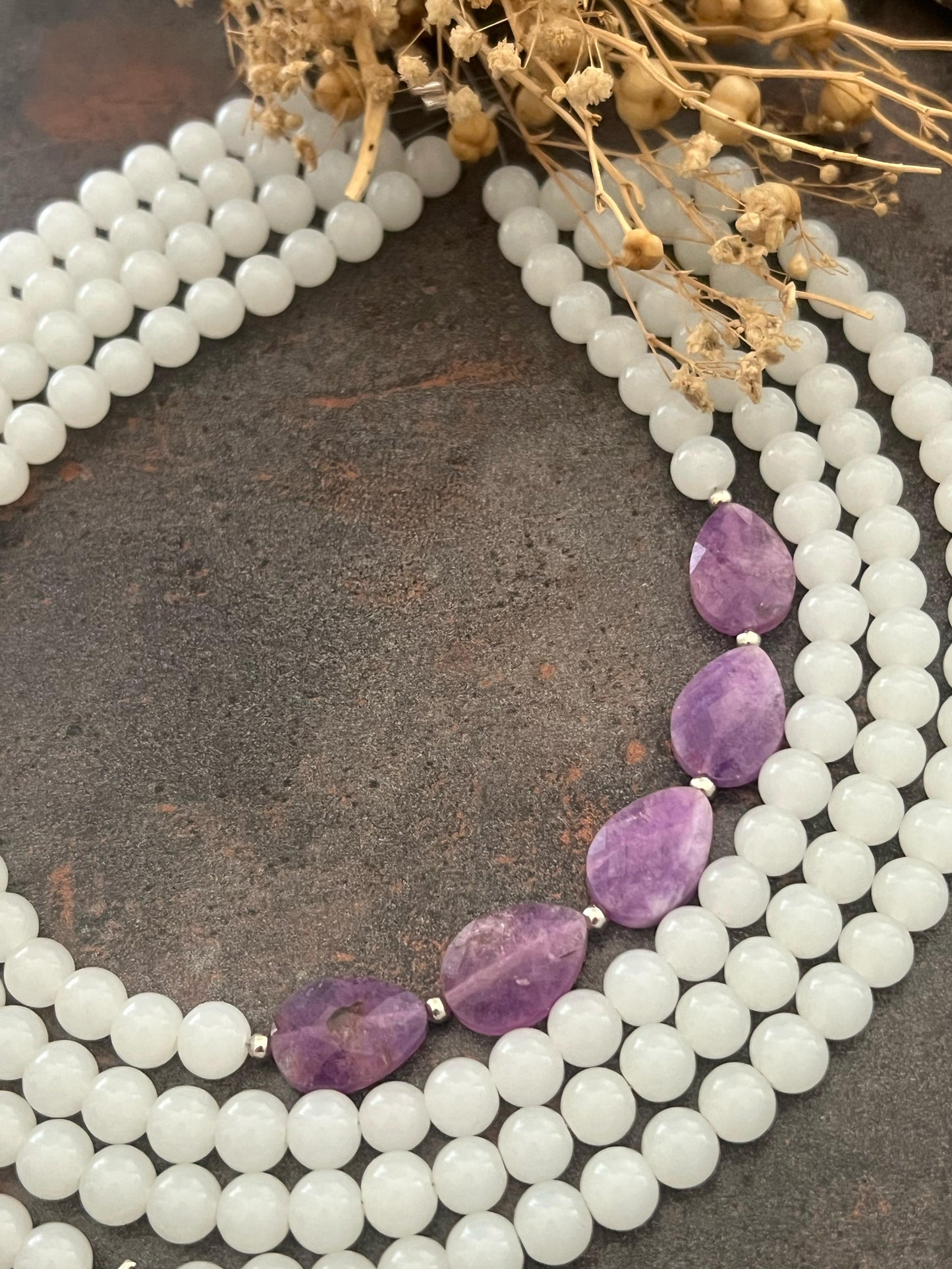 Moonstone and Amethyst Necklace with Silver Starfish Necklace