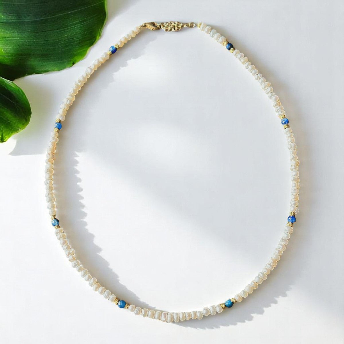 Pearl and Kyanite Gemstone Necklace Set in 925 Silver