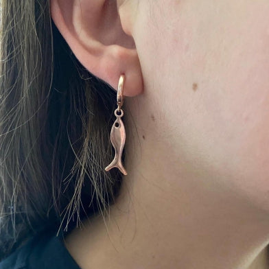 Silver Huggie Fish Earrings - Rose Gold Plated