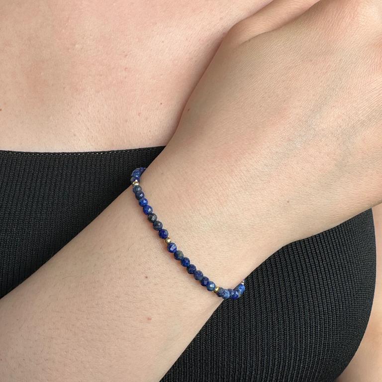 Lapis Lazuli Gemstone Bracelet in 925 Sterling Silver Gold Plated