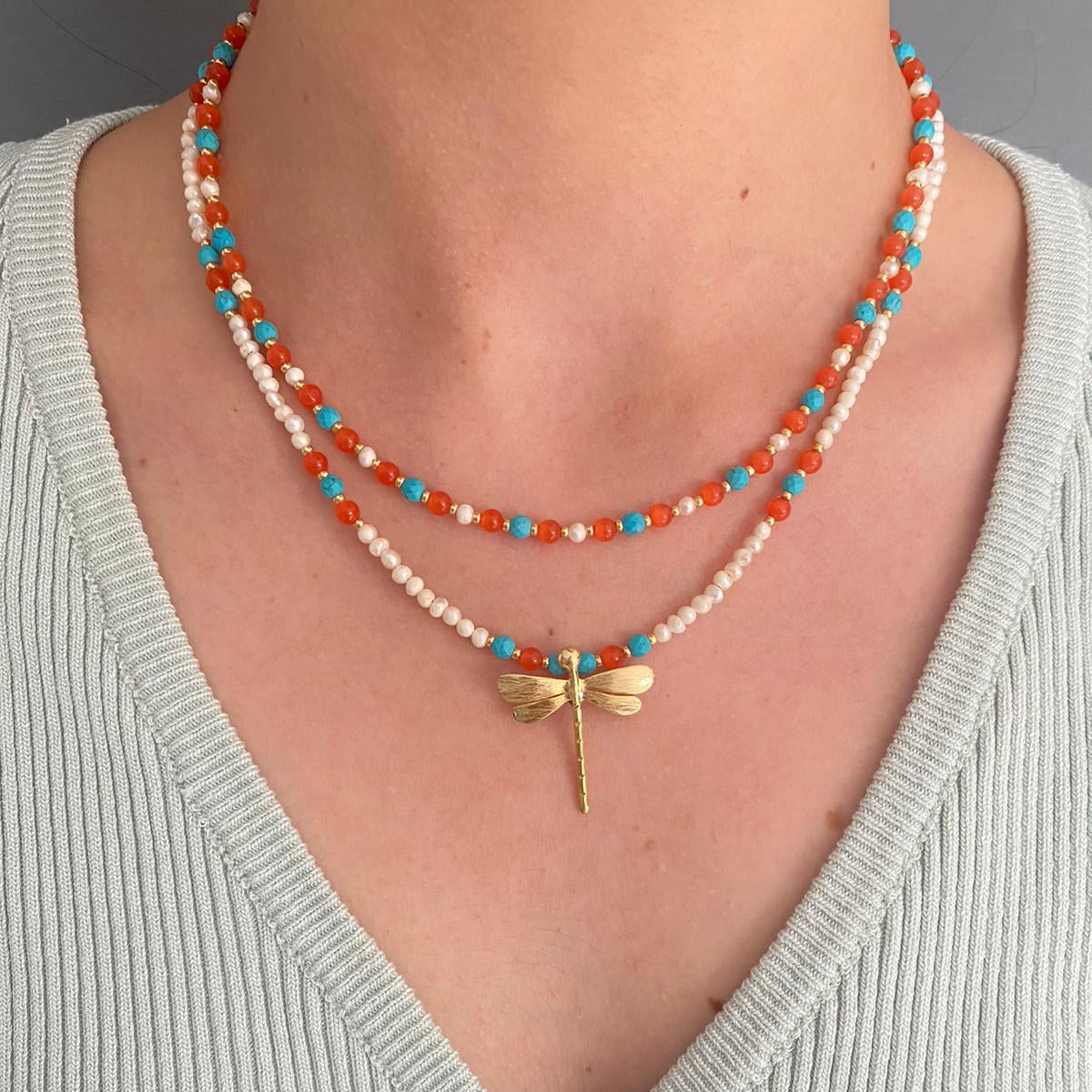 Gemstone and Pearls Silver Necklace Set