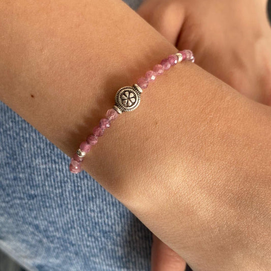 Tourmaline Gemstone Bracelet with Sterling Silver Flower Charm