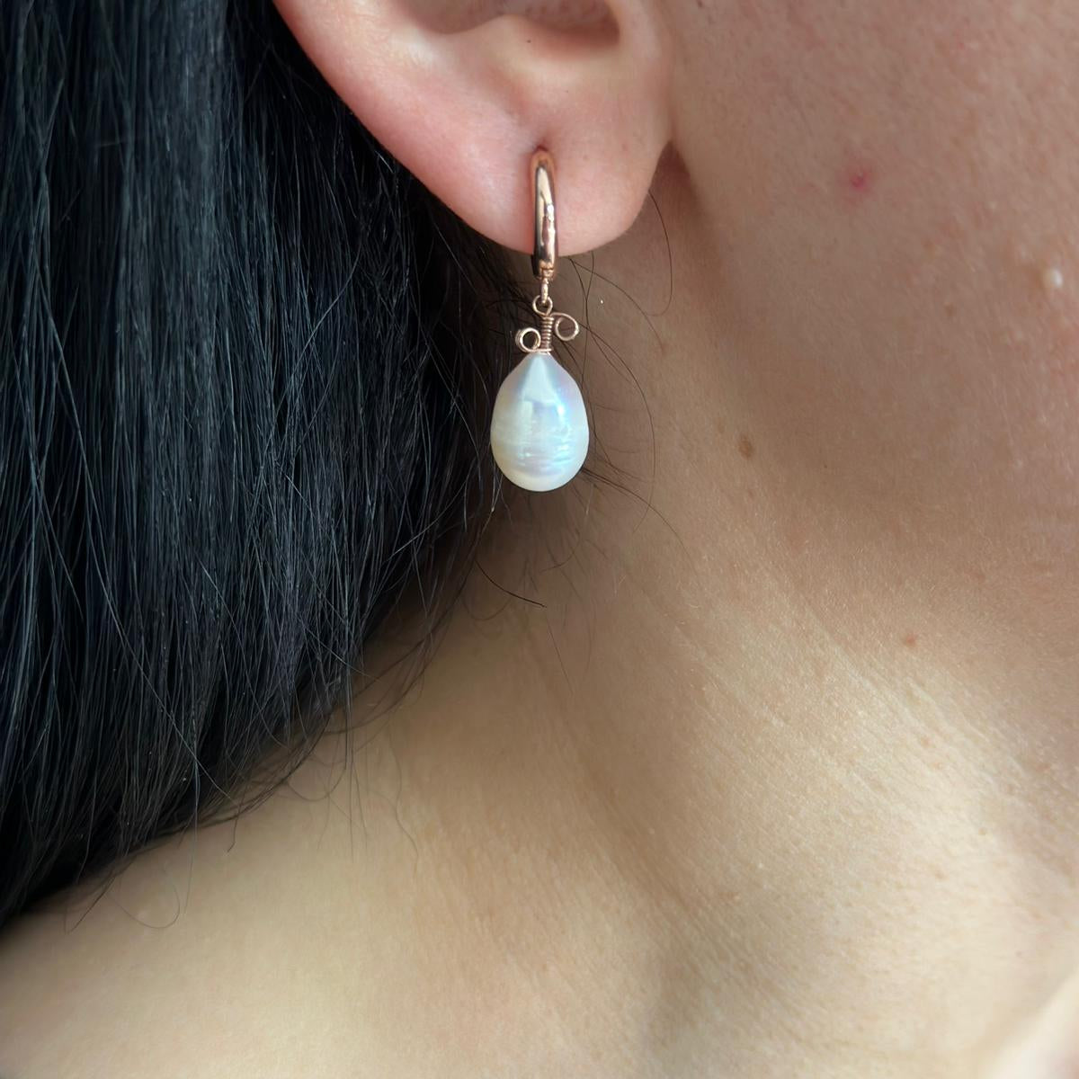 Teardrop Pearl Earrings in Rose Gold Plated Silver