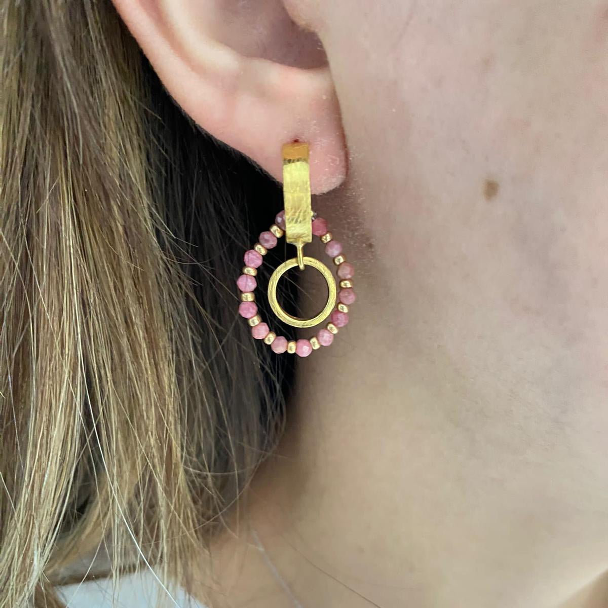 Pink Tourmaline Drop Earrings in Sterling Silver Gold Plated