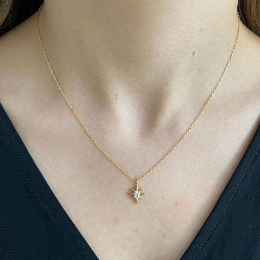 Polaris Sterling Silver Necklace North Star Pendant Gold Plated