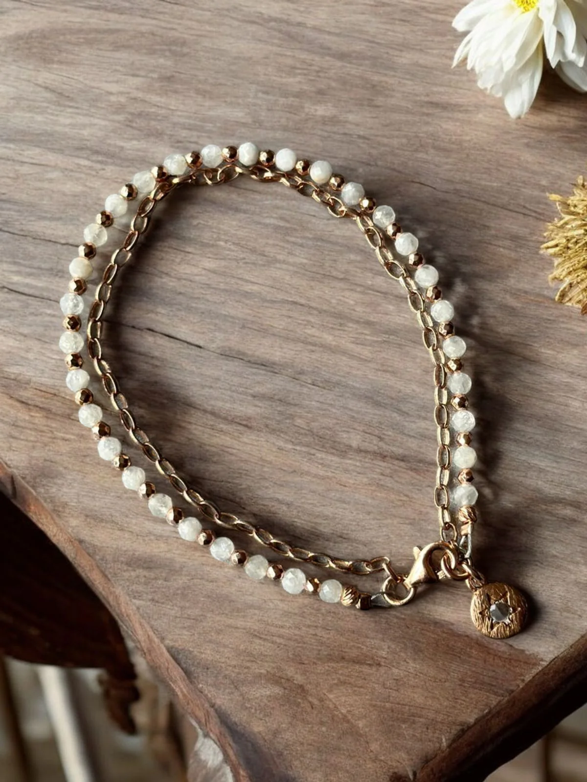 Handcrafted Moonstone & Hematite Star Bracelet in Rose Gold