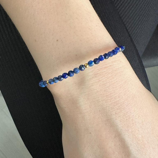 Lapis Lazuli Gemstone Bracelet in 925 Sterling Silver Gold Plated