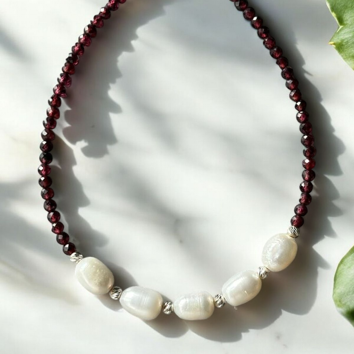Freshwater Pearls and Garnet Gemstone Bracelet