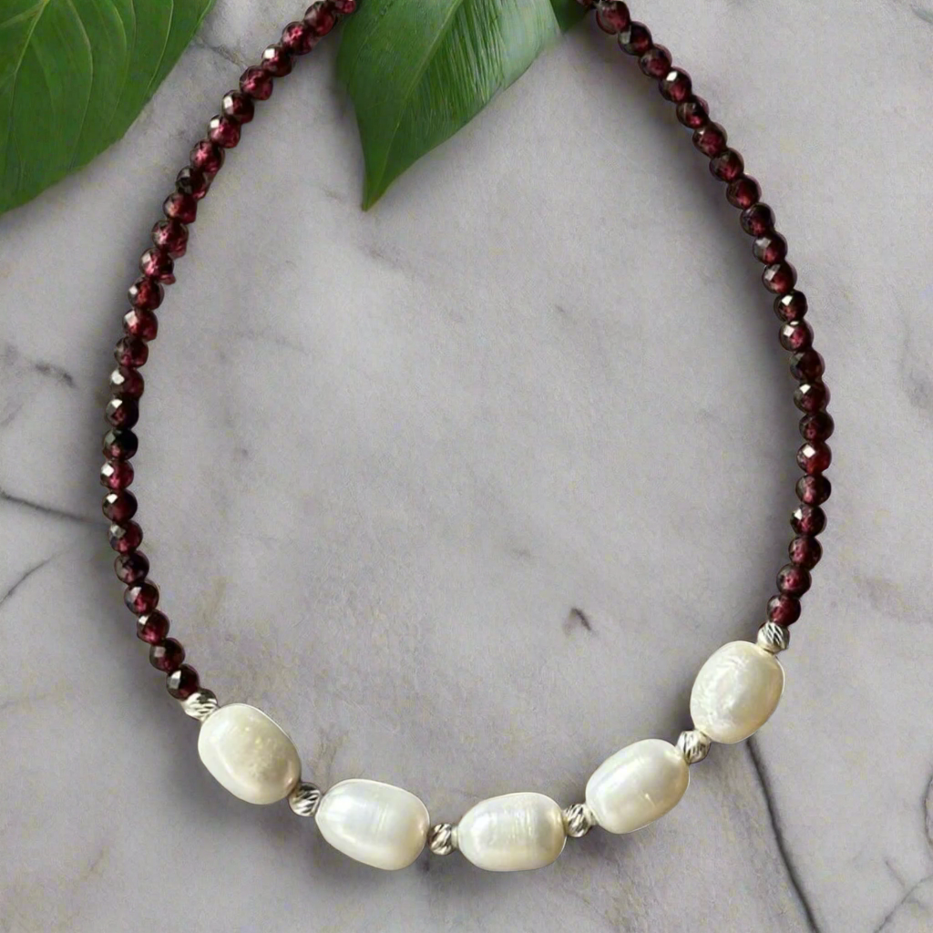 Freshwater Pearls and Garnet Gemstone Bracelet