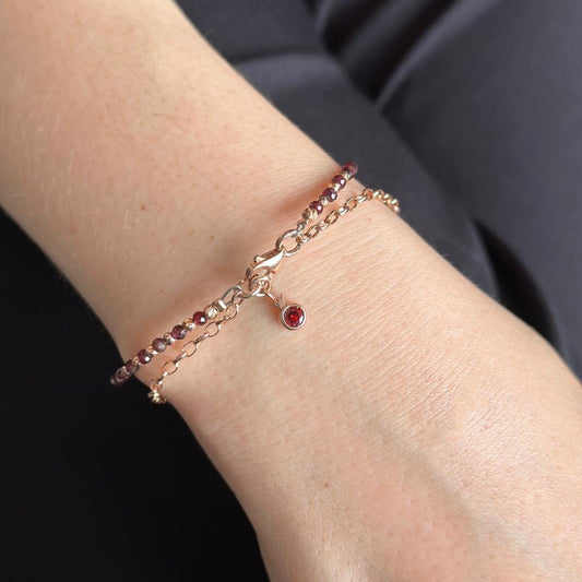 Handcrafted Garnet Gemstone & Sterling Silver Bracelet