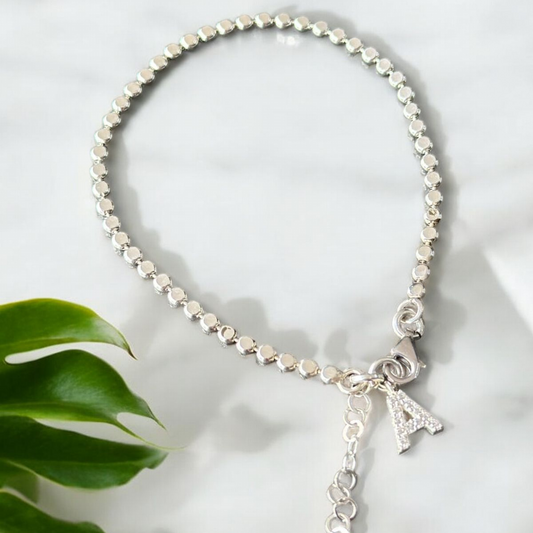 Sterling Silver Initial Letter Chain Bracelet