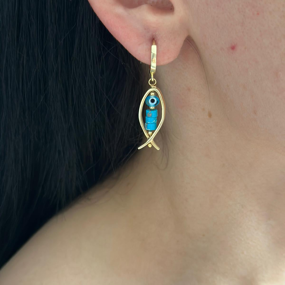 Bonito Blue Earrings with Variscite Gemstone & Glass Evil Eye