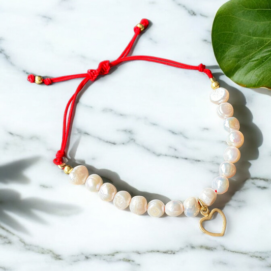 Freshwater Pearl Bracelet with Silver Heart