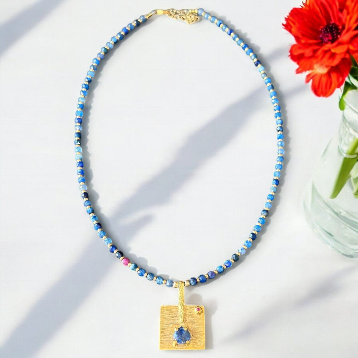 Kyanit Square Sterling Silver Necklace and Earrings Set