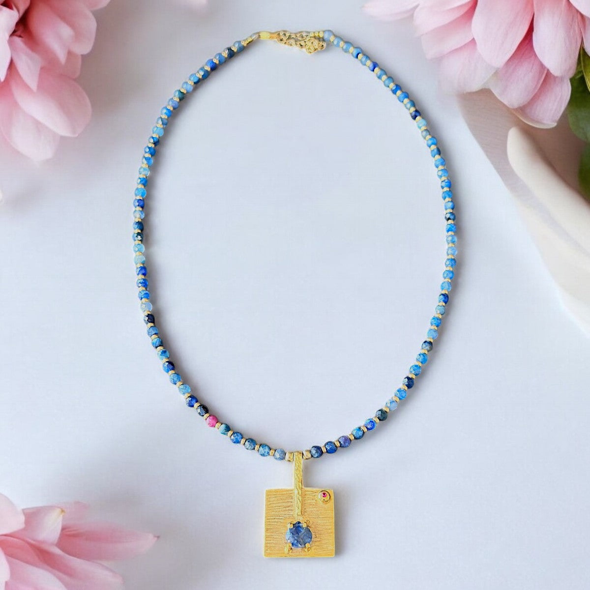Kyanit Square Sterling Silver Necklace and Earrings Set