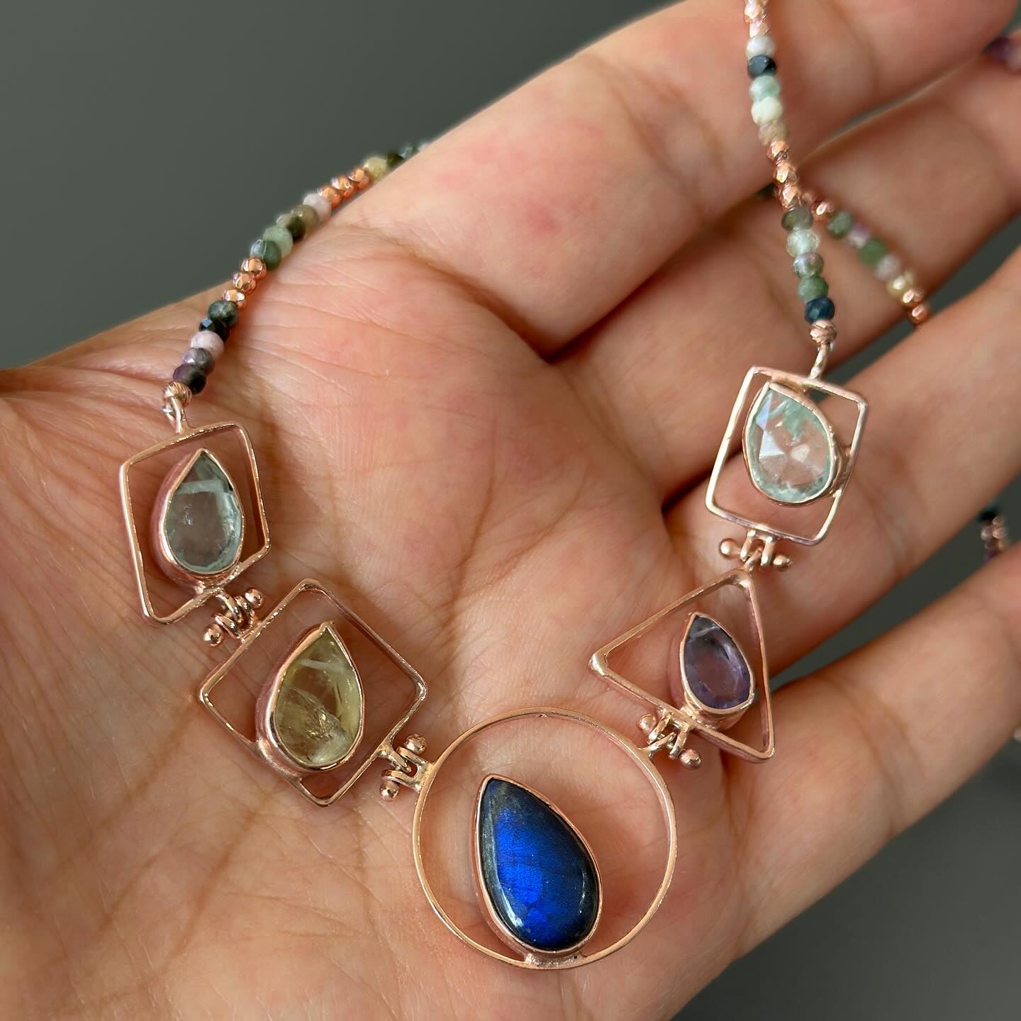 Geometric Necklace with Gemstones in 925 Sterling Silver