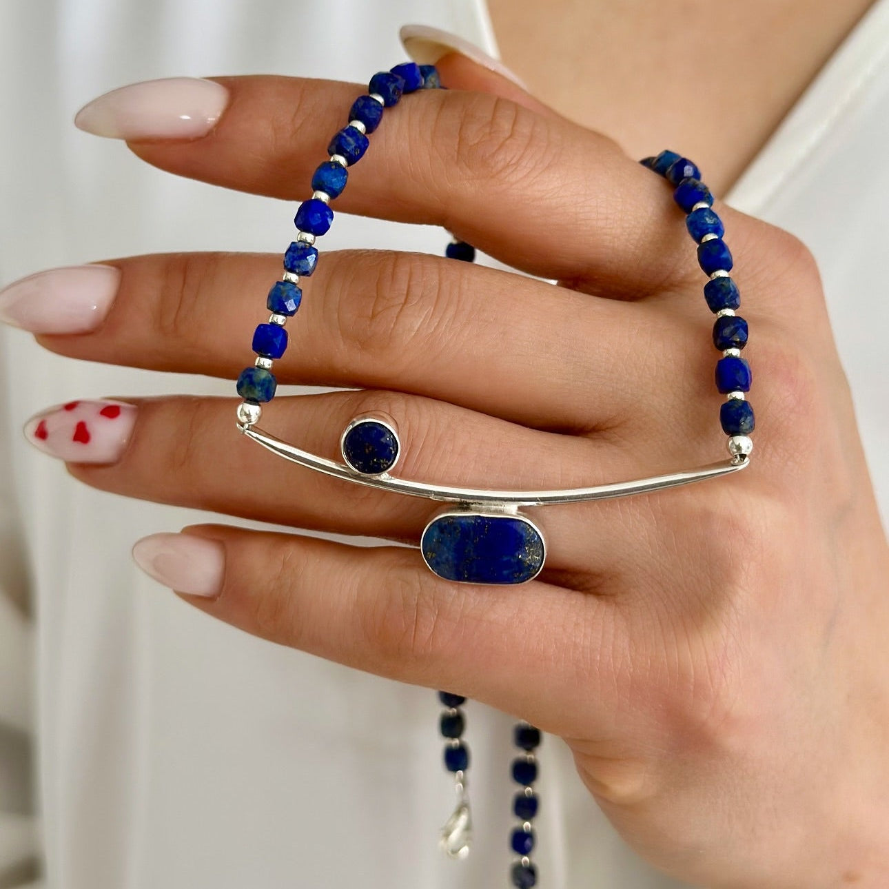 Arc Lapis Lazuli Necklace in 925 Sterling Silver