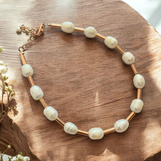 Aida Freshwater Pearl and Sterling Silver Bracelet - Rose Gold Plated