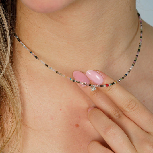 Minimal Carnelian Gemstone Necklace with Silver Bird Pendant