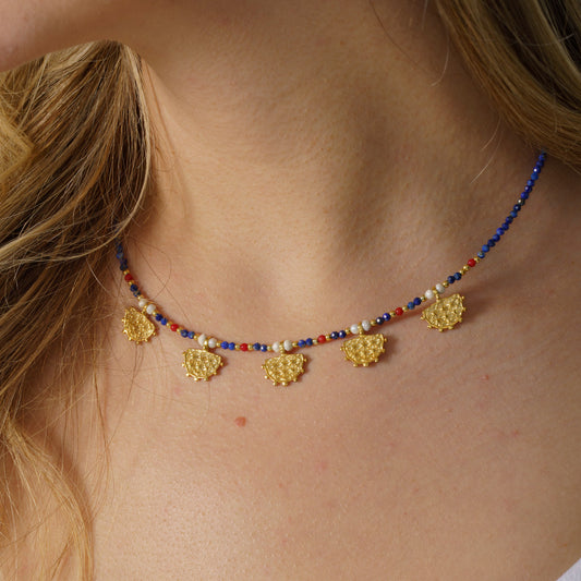 Hittite Sun Symbol Lapis Lazuli Gemstone Necklace