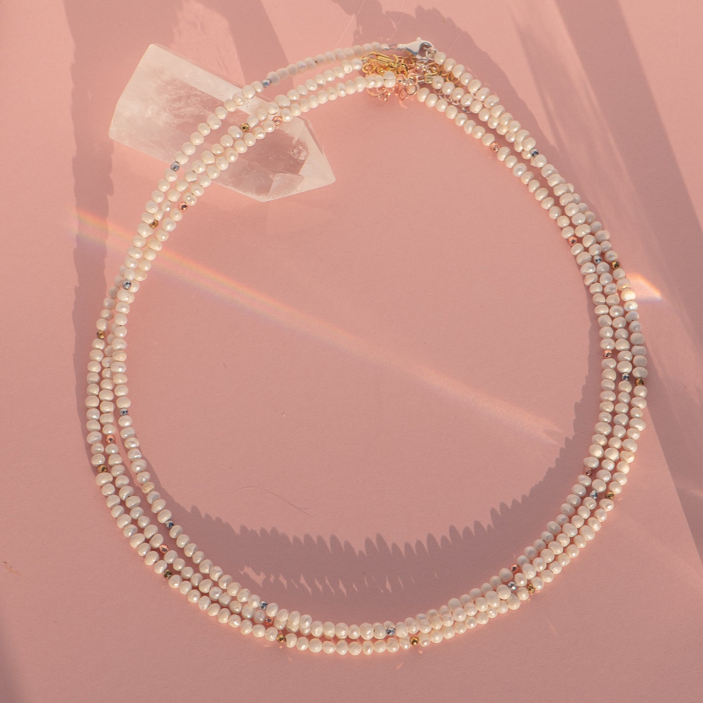 Multi Strand Pearl Necklace with Hematite and 925 Silver