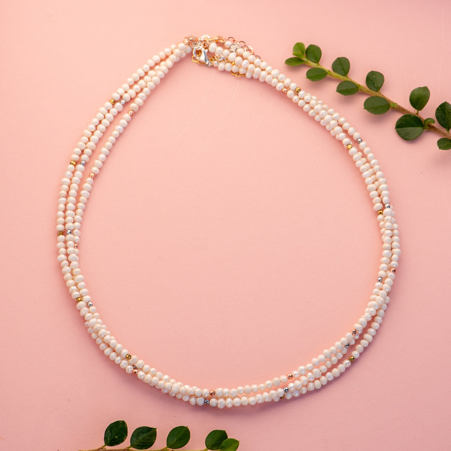 Multi Strand Pearl Necklace with Hematite and 925 Silver