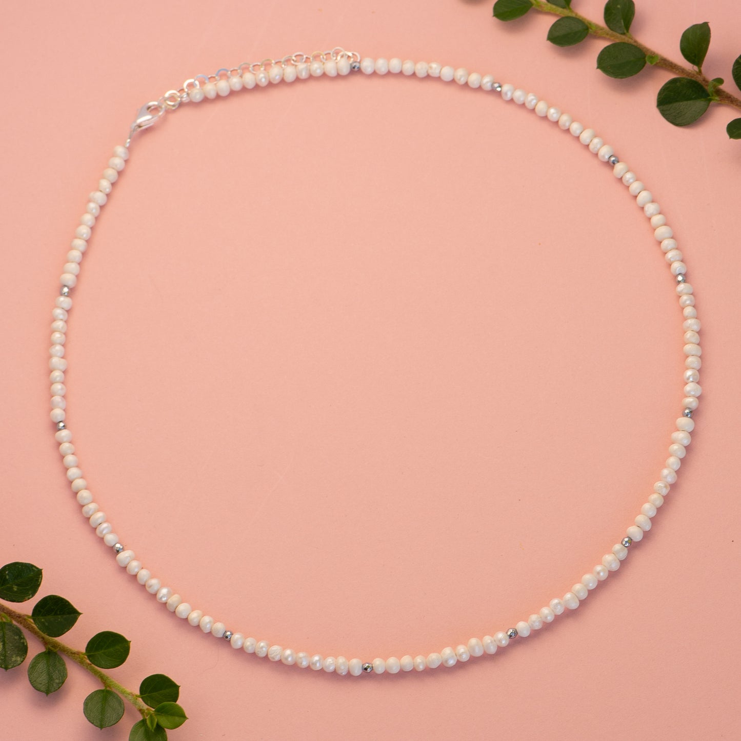 Multi Strand Pearl Necklace with Hematite and 925 Silver