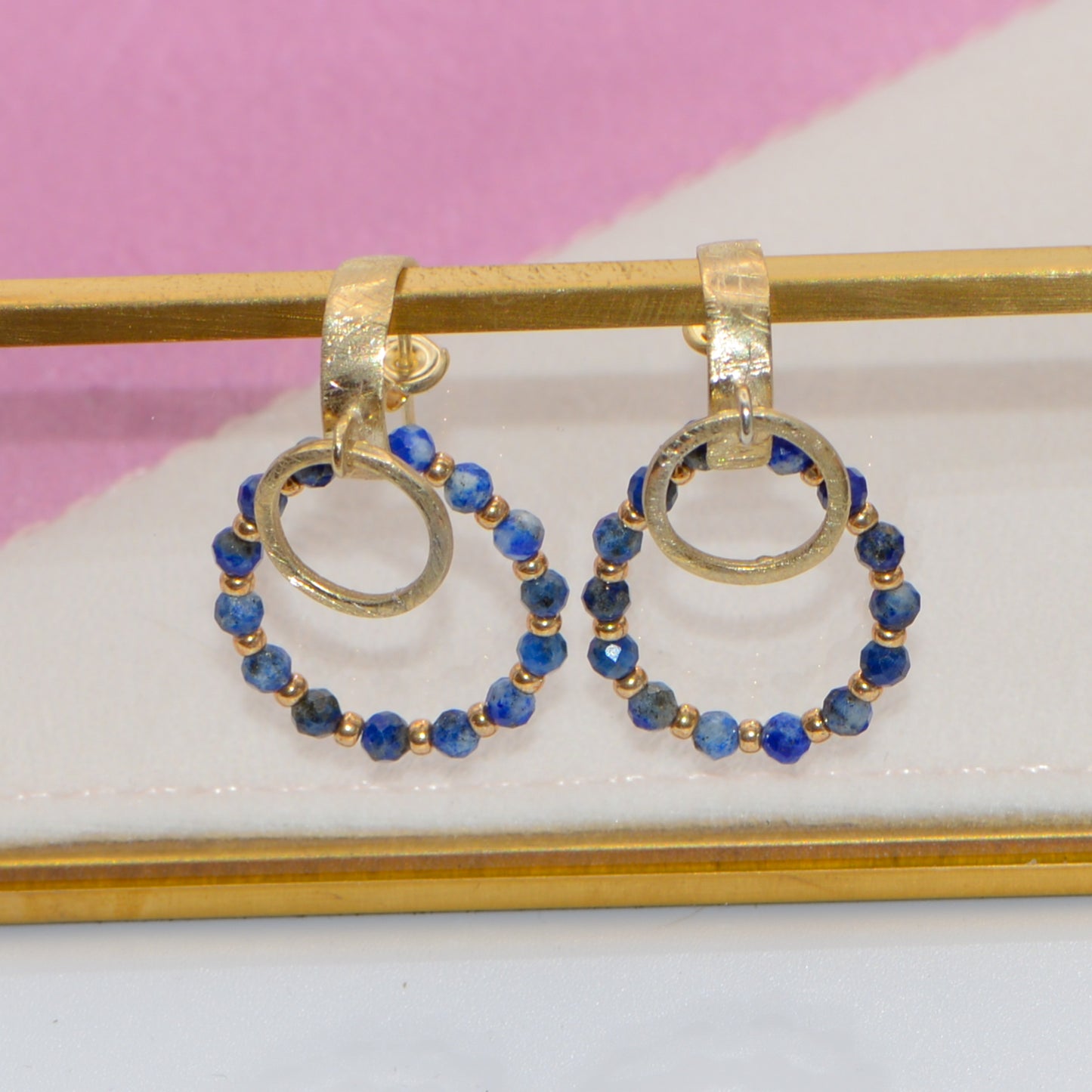 Lapis Lazuli Drop Earrings in Sterling Silver Gold Plated
