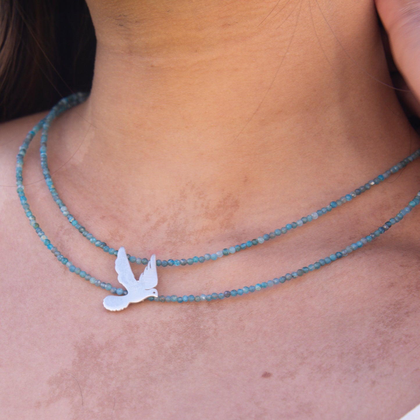 Apatite Gemstone Bird Necklace - 925 Sterling Silver