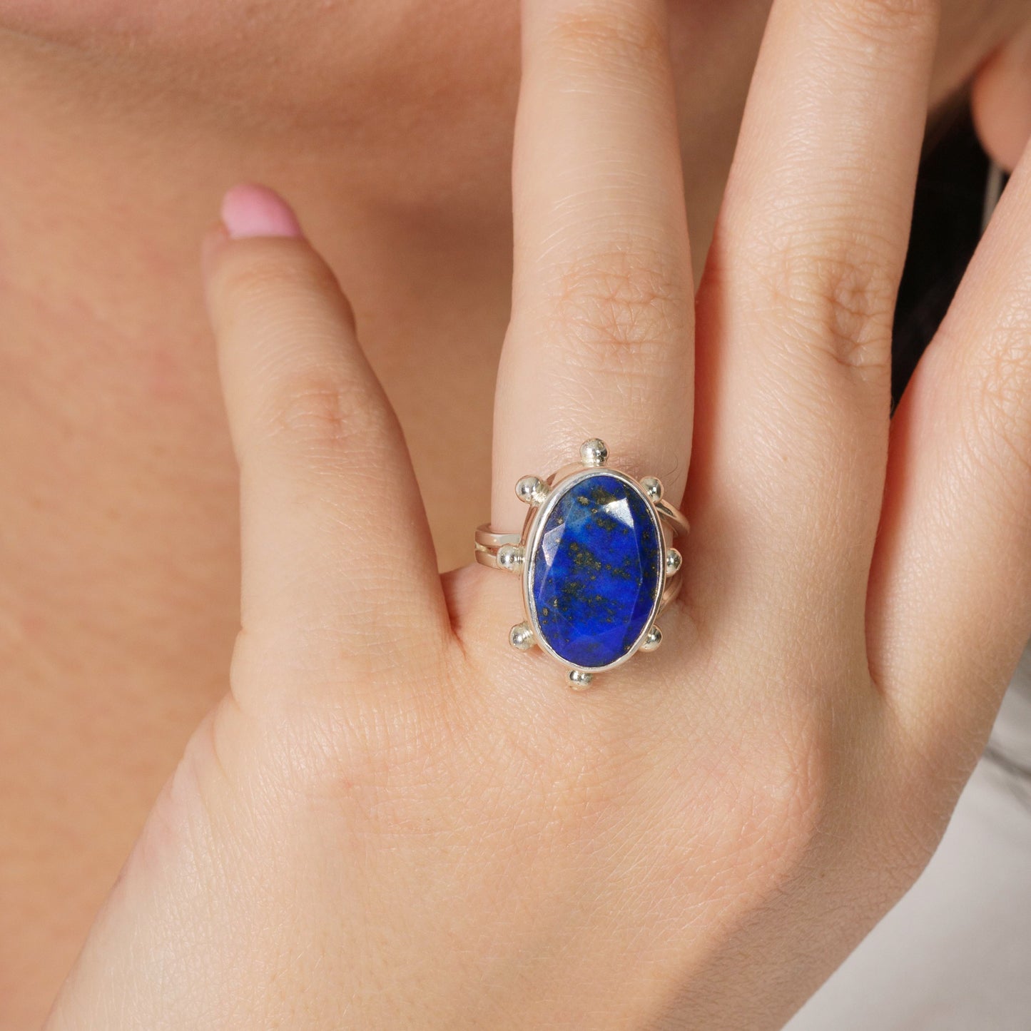 Lapis Lazuli Gemstone 925 Stering Silver Ring Adjustable