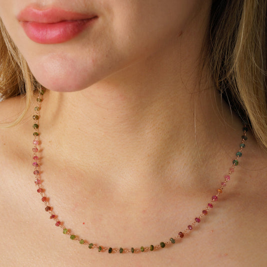 Dainty Multicolour Tourmaline Gemstone Chain Necklace
