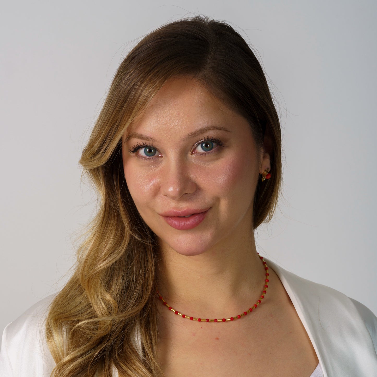 Coral Gemstone and Silver Pipe Necklace