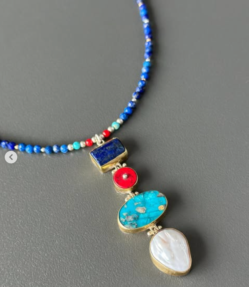 Lapis Lazuli, Coral, Turquoise Gemstone Necklace