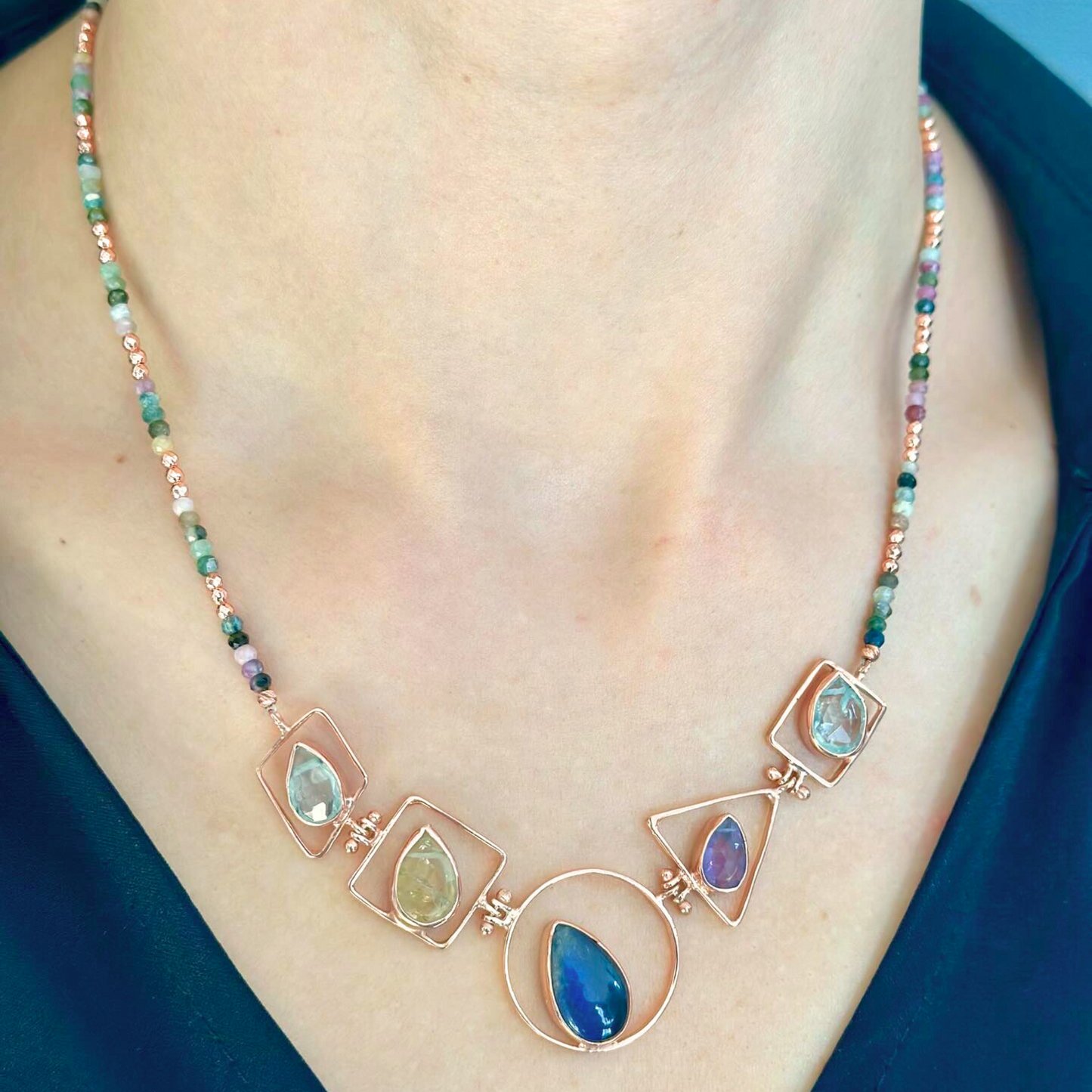 Geometric Necklace with Gemstones in 925 Sterling Silver