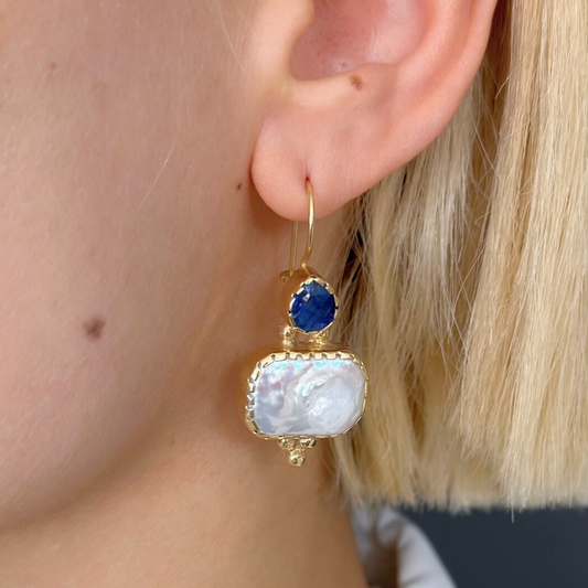 Pearl and Kyanite Earrings in 925 Silver