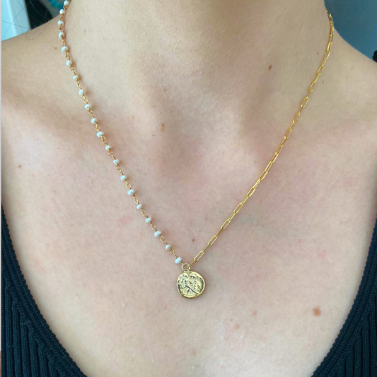 Paris Pearl Necklace 925 Sterling Silver 14K Gold Plated