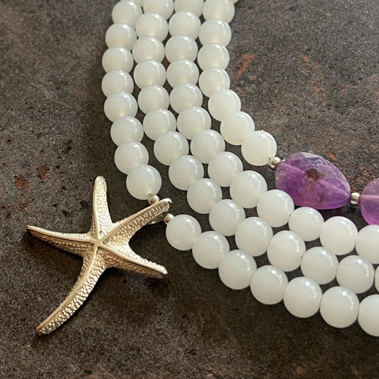 Moonstone and Amethyst Necklace with Silver Starfish Necklace