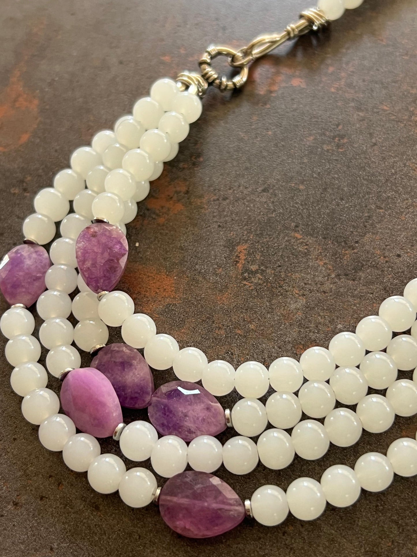 Moonstone and Amethyst Gemstone Layered Necklace