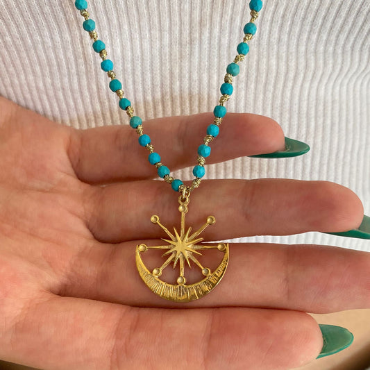 Long Artemis Necklace Knotted Turquoise Gemstones - 925 Sterling Silver