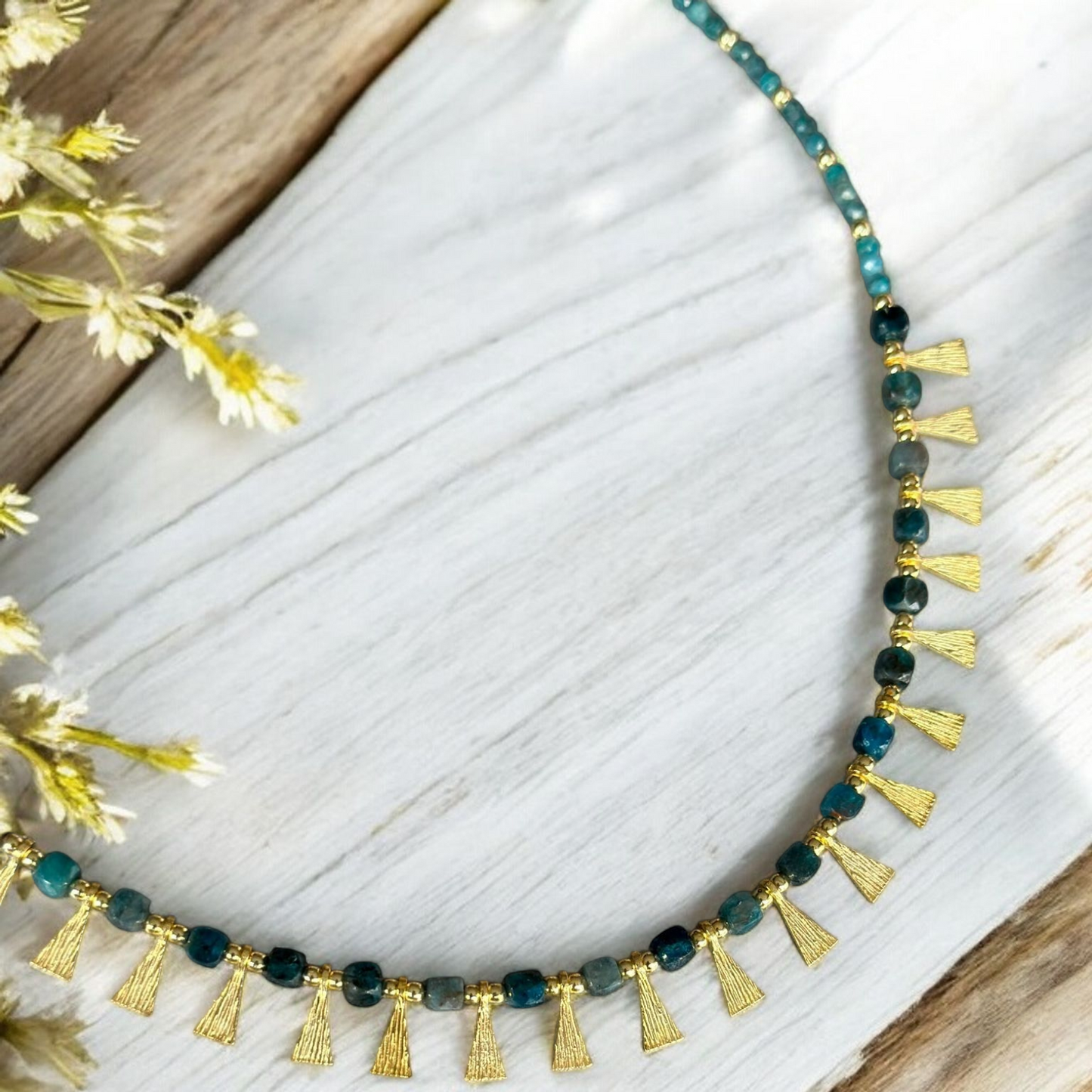 Eva Necklace with Apatite Gemstone in 925 Sterling Silver Gold Plated