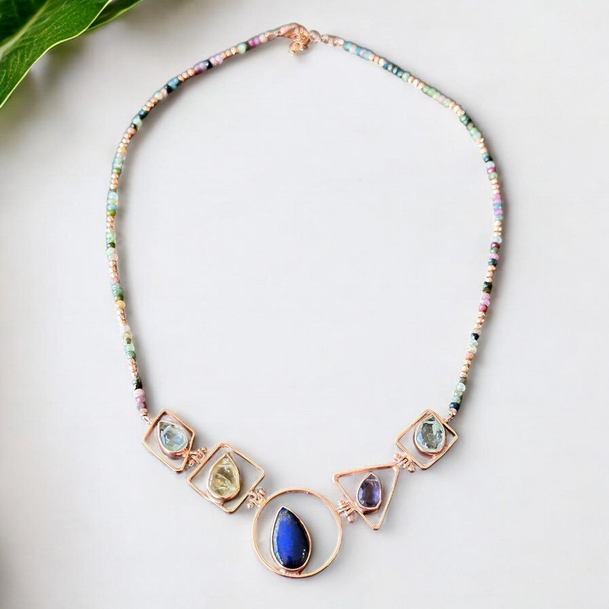 Geometric Necklace with Gemstones in 925 Sterling Silver