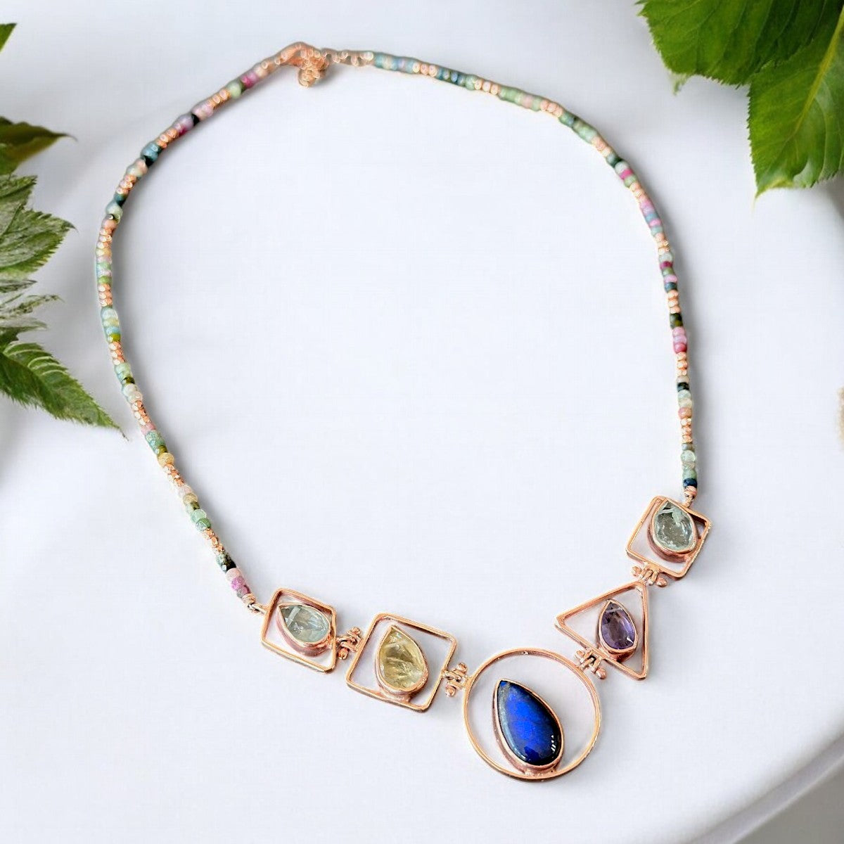 Geometric Necklace with Gemstones in 925 Sterling Silver