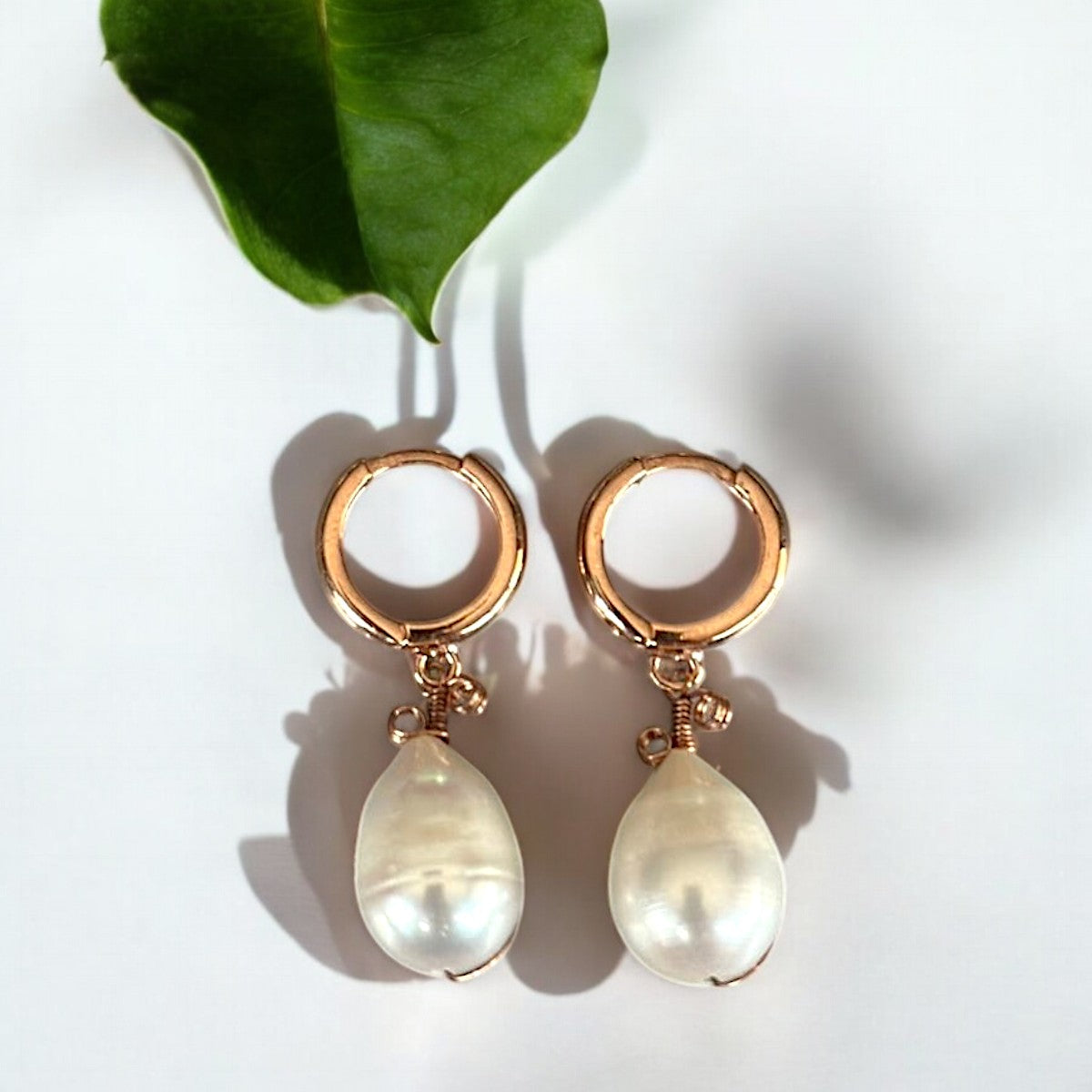 Teardrop Pearl Earrings in Rose Gold Plated Silver