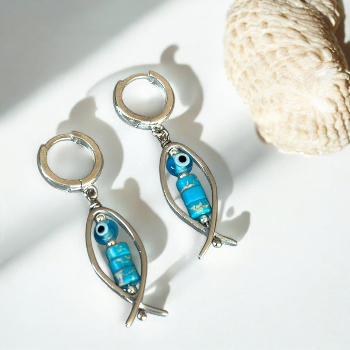 Bonito Blue Earrings with Variscite Gemstone & Glass Evil Eye
