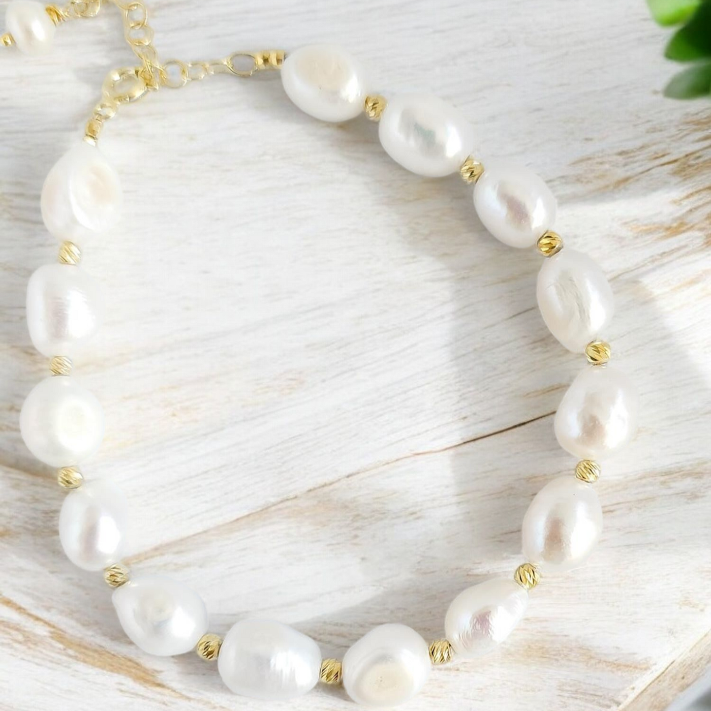 Freshwater Pearl Bracelet with Adjustable Gold Plated Sterling Silver Clasp